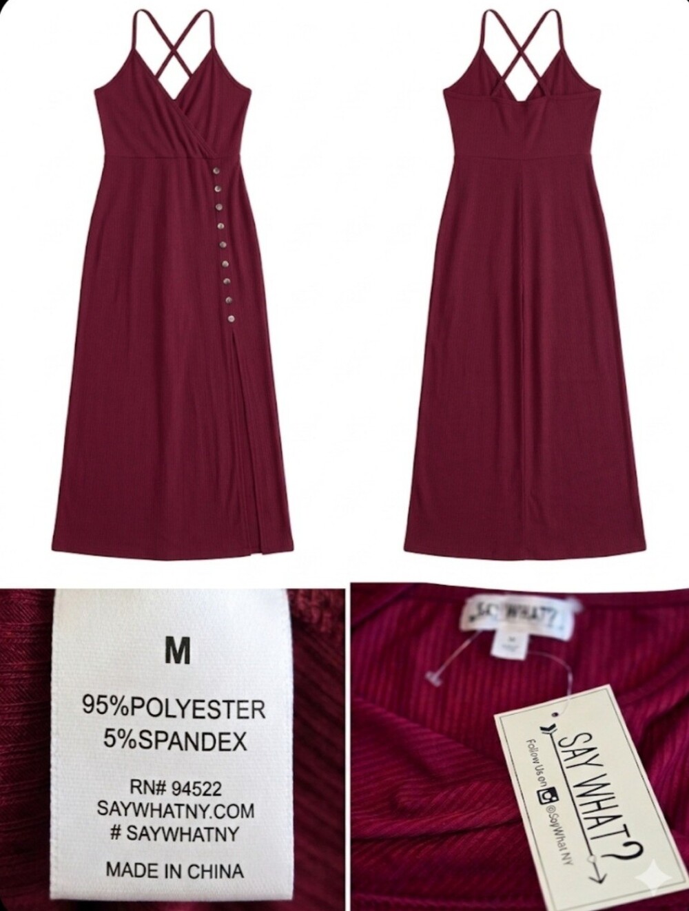 Burgundy Crisscross Strap Maxi Dress with Side Buttons